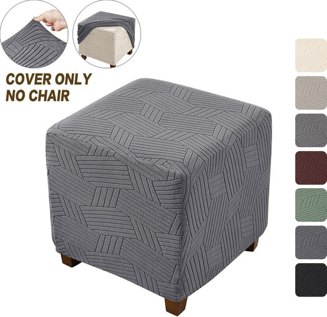 WANERQU Jacquard Ottoman-Bezug für quadratische Fußhocker in Grau, elastischer Schonbezug für Aufbewahrungshocker - Bild 1