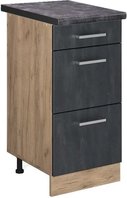 Vicco Küchenunterschrank R-Line Schubladenschrank in Schwarz Beton und Eiche mit Arbeitsplatte in Anthrazit, Breite: 40 cm - Bild 2