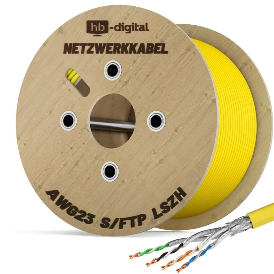 hb-digital CAT 7 Netzwerkkabel S/FTP AWG23 LSZH Gelb 500m - Bild 1