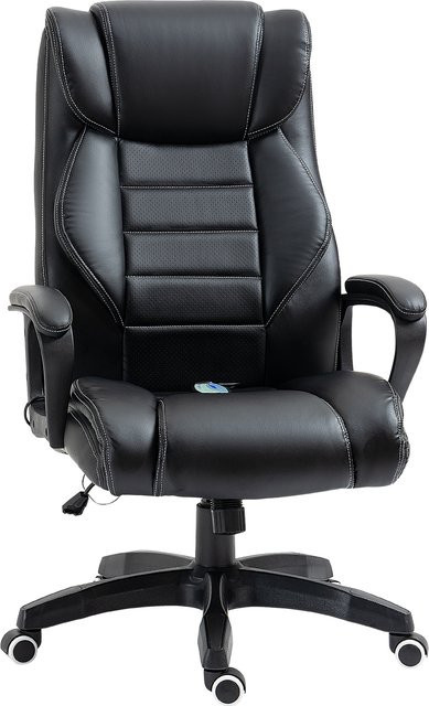 Vinsetto Massage Bürostuhl aus Leder in Schwarz, ergonomischer höhenverstellbarer Drehstuhl mit Kopfstütze und Armlehnen für Büro und Homeoffice - Bild 1