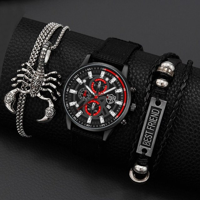 DEYROS Armbanduhr Digitaluhr, Quarz, Edelstahl, Textil/NATO, Schwarz, Herren - Bild 1
