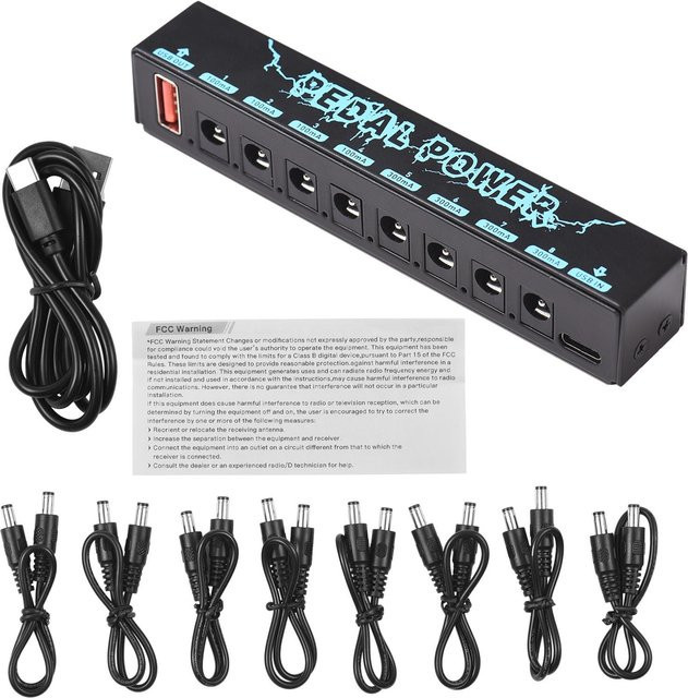 Binchi Stromversorgung für Gitarren-Effektgeräte in Schwarz mit 8 isolierten DC-Ausgängen und USB-Eingang 5V 2,1A - Bild 1