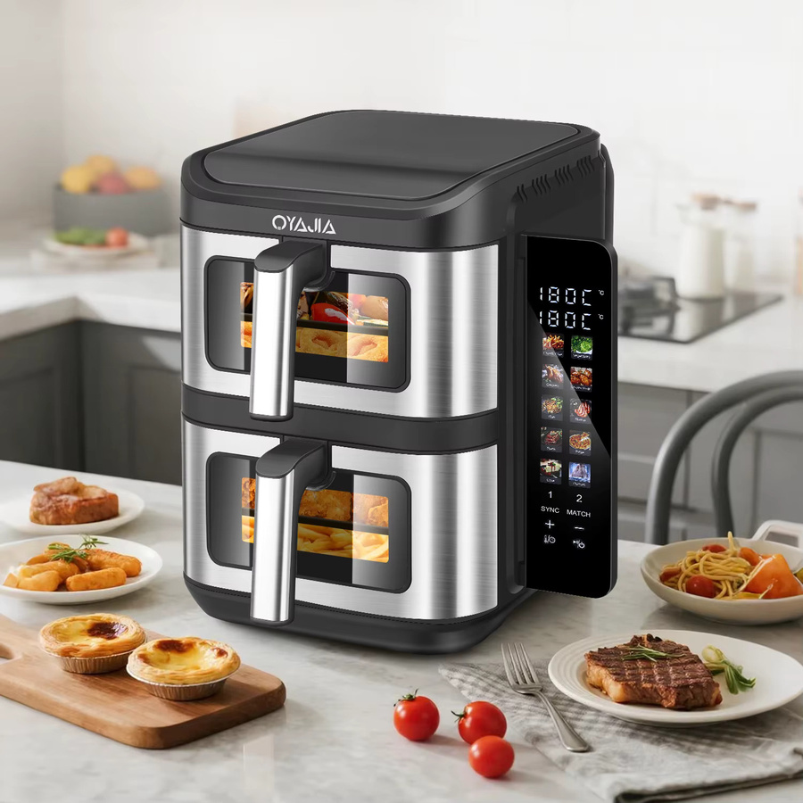 Oyajia XXL Heißluftfritteuse mit Doppelkammer, 11 Liter, Edelstahl, Silber/Schwarz, 2800W mit digitalem Farb-Touch-Display und Timer - Bild 3