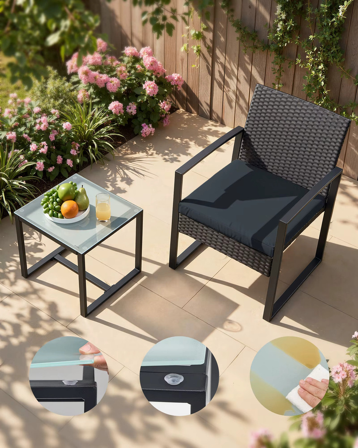 SONGMICS Gartenmöbel-Set aus PE-Polyrattan mit Tisch und 2 Stühlen in Anthrazit und Weiß für Balkon und Terrasse - Bild 2
