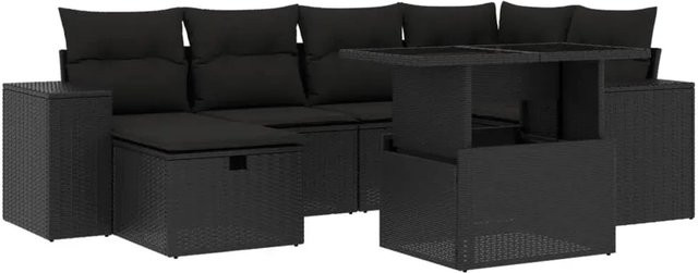 vidaXL 7-teilige Garten-Sofagarnitur aus Poly-Rattan mit Kissen in Schwarz - Bild 1