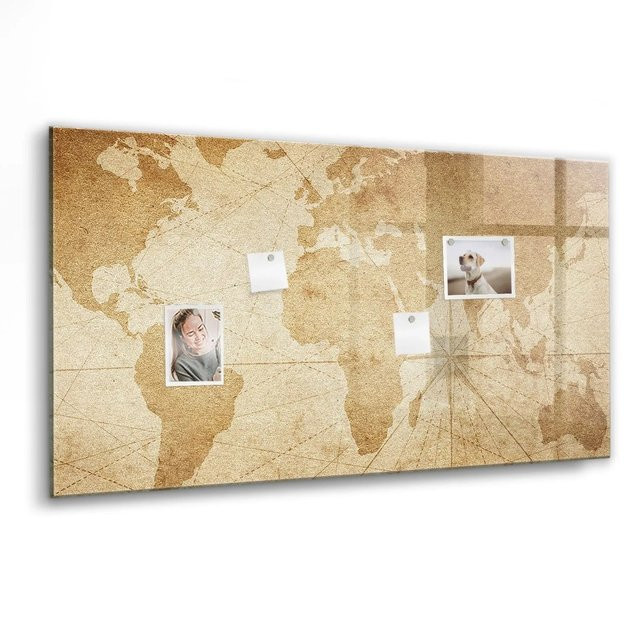 Tulup Glasmagnettafel Vintage Weltkarte, Magnetisches Glassboard für Büro und Wand, B/H: 120 x 60 cm, Schwarz und Braun - Bild 1