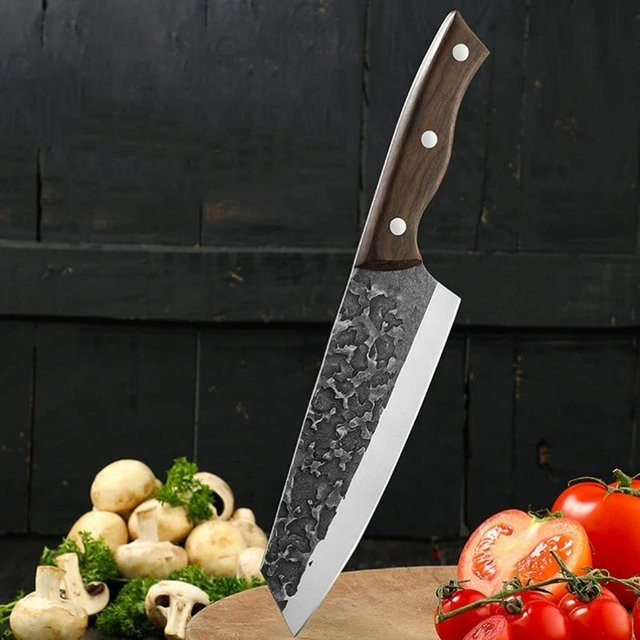 GuanQi Handgeschmiedetes Fleischbeil aus Edelstahl mit Holzgriff und Scheide, Silber - Bild 1