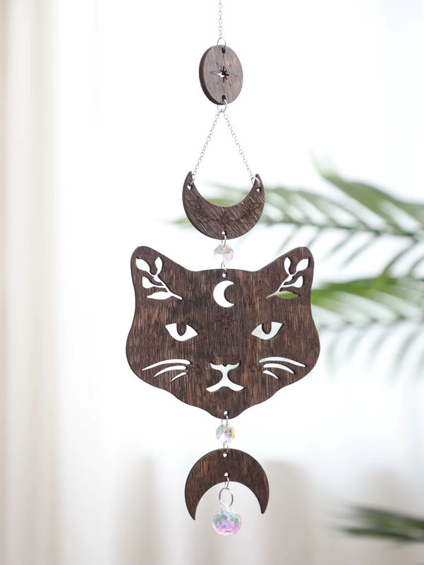 Artilady Wandbehang aus Holz mit Katzen-Design und Mondphasen im Boho Mystic Stil - Bild 2