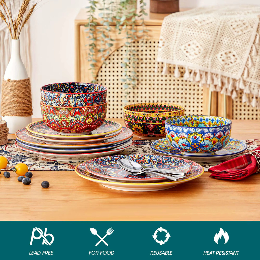 Vancasso 12-teiliges Porzellan-Geschirrset im Bohemian-Stil mit floralem Design in Multicolour - Bild 2