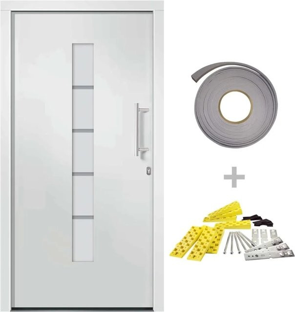 vidaXL Haustür aus Aluminium und PVC in Weiß, modern, B: 110 cm, H: 210 cm - Bild 1