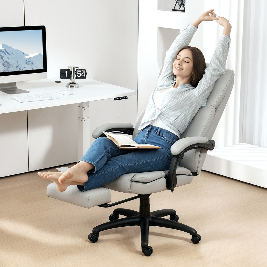 Vinsetto Bürostuhl mit Massagefunktion und Liegefunktion, ergonomischer Chefsessel aus Kunstleder mit Fußstütze und Fernbedienung, Hellgrau - Bild 2