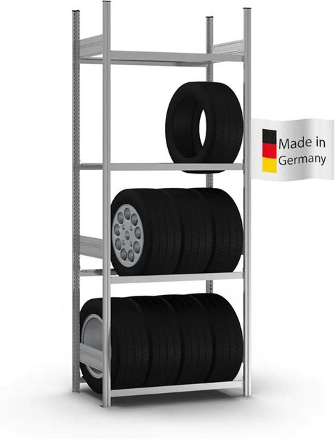 PROREGAL Reifenregal Stecksystem T-Profil Grundregal, verzinkt, Farbe: Silber, H x B x T: 250 x 100 x 40 cm, 4 Ebenen - Bild 1