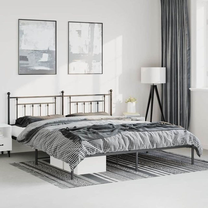 Vidaxl Metall-Bettgestell mit Kopfteil in Schwarz im Industrial-Design, B/T: 193 x 203 cm - Bild 1