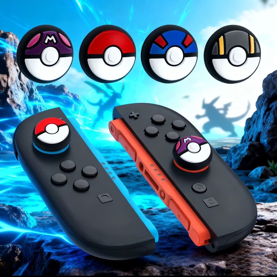 TAKARA TOMY 4er-Set Pokeball Daumenstick-Griffkappen Schutzhüllen für Nintendo Switch 2 Joy-Con und Pro Controller, Multicolor - Bild 2