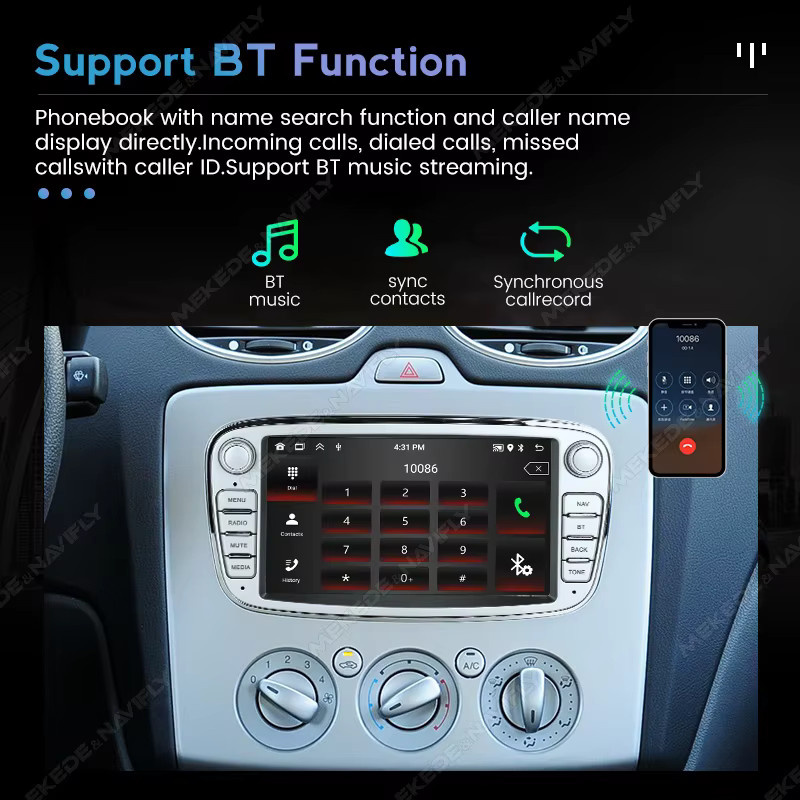 NAVIFANS Android 15 Autoradio mit 7 Zoll Display, CarPlay und GPS für Ford Focus Mondeo S-Max C-Max Galaxy Kuga, Schwarz - Bild 3