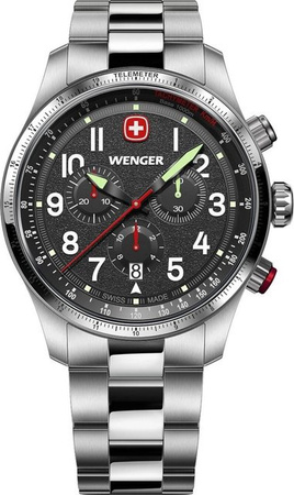 Wenger Chronograph, Quarz, Edelstahl, 43 mm, Herren, Schwarz, 10 ATM