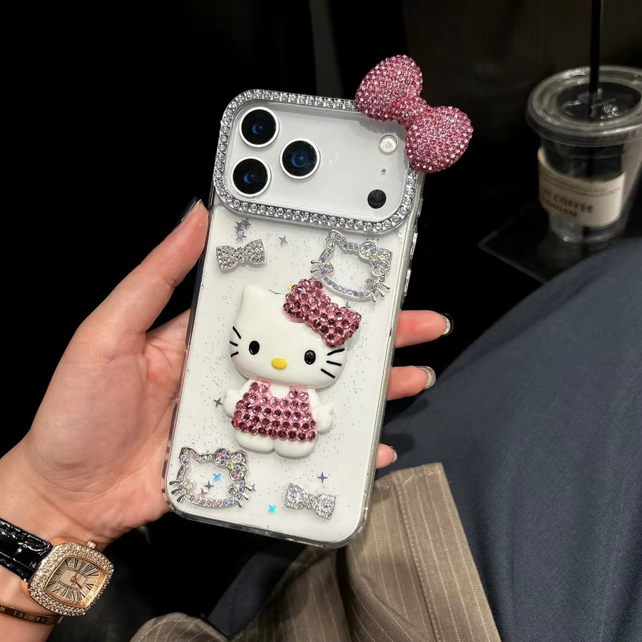 Sanrio Hello Kitty Handyhülle mit 3D-Effekt und Glitzer-Design für iPhone 11 bis iPhone 17 Pro Max, Multicolor - Bild 3