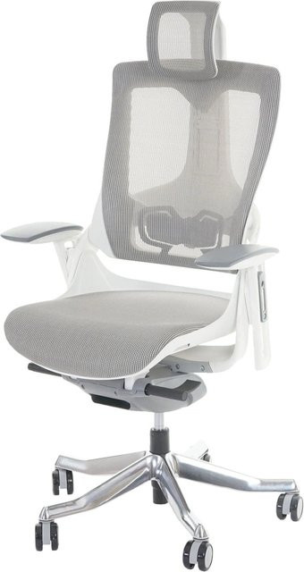 Ergonomischer Bürostuhl Proregal Merkur Drehstuhl in Weiß-Grau mit Netz und Polsterung, H x B x T: 138 x 75 x 68 cm, Sitzhöhe: 48 cm - Bild 1