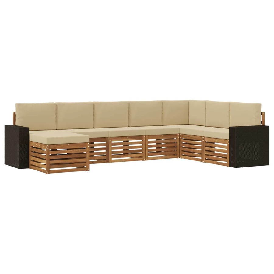 vidaXL Outdoor-Sofagarnitur in U-Form aus Akazienholz mit 8 Kissen in Natur und Beige - Bild 2