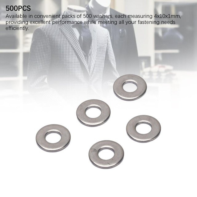 GoolRC 500 Stück Edelstahl Unterlegscheiben für M3 Schrauben, Farbe: Silber, B/T/H: 4 x 10 x 1 mm - Bild 1