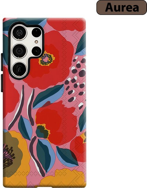 Stoßfeste Samsung Galaxy Handyhülle mit rosa Blumenmuster in Doppelschicht für Galaxy S25 Ultra, S24, S23 Ultra und S23 Plus - Bild 1