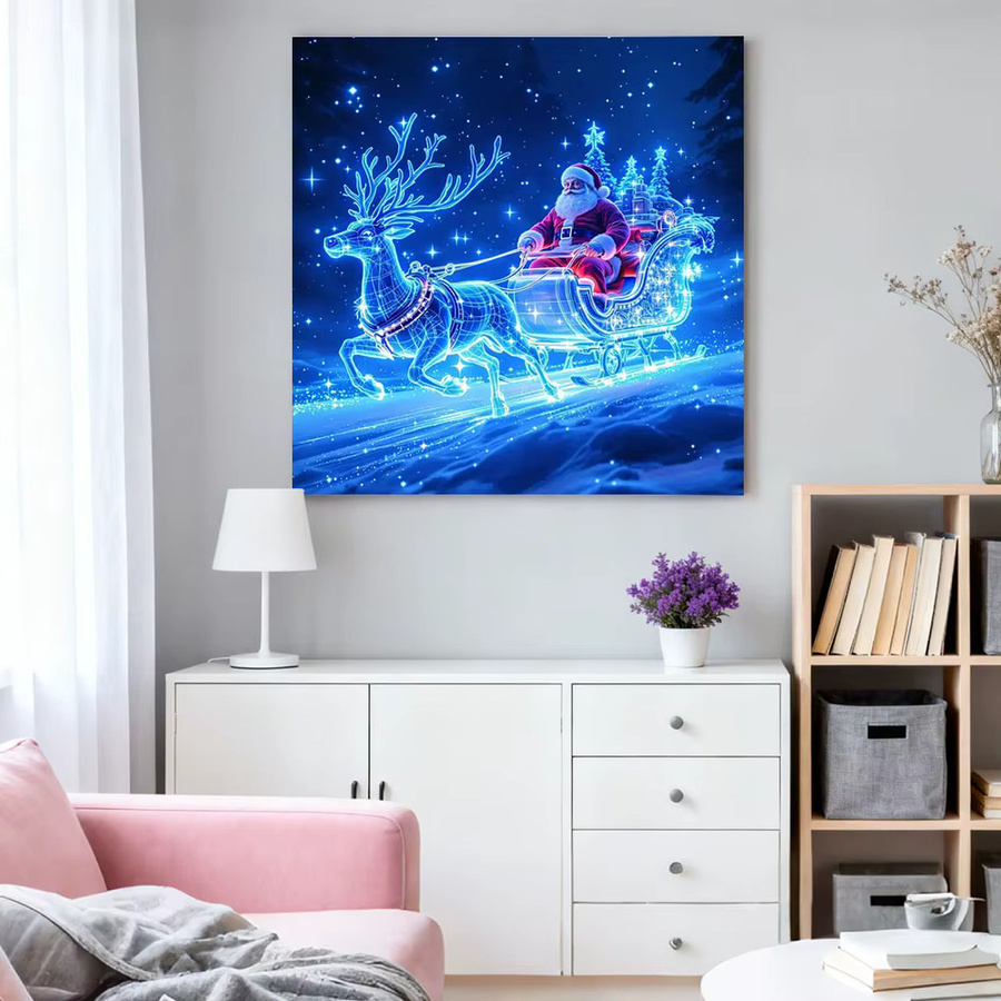 HUACAN Diamantmalerei Weihnachten Mosaik Bild mit Weihnachtsmann und Hirsch in Blau, 20 x 20 cm - Bild 3