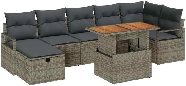 vidaXL Garten-Sofa-Set aus Polyrattan in Grau, 8-teiliges U-Shape Lounge-Set mit Kissen und integriertem Stauraum für Terrasse und Garten - Bild 1