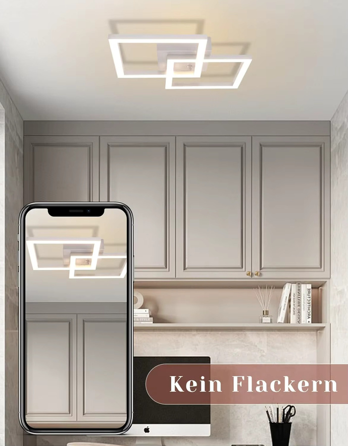 Nettlife LED Deckenlampe Modern Eckig in Silber mit Warmweißem Licht 24W - Bild 2