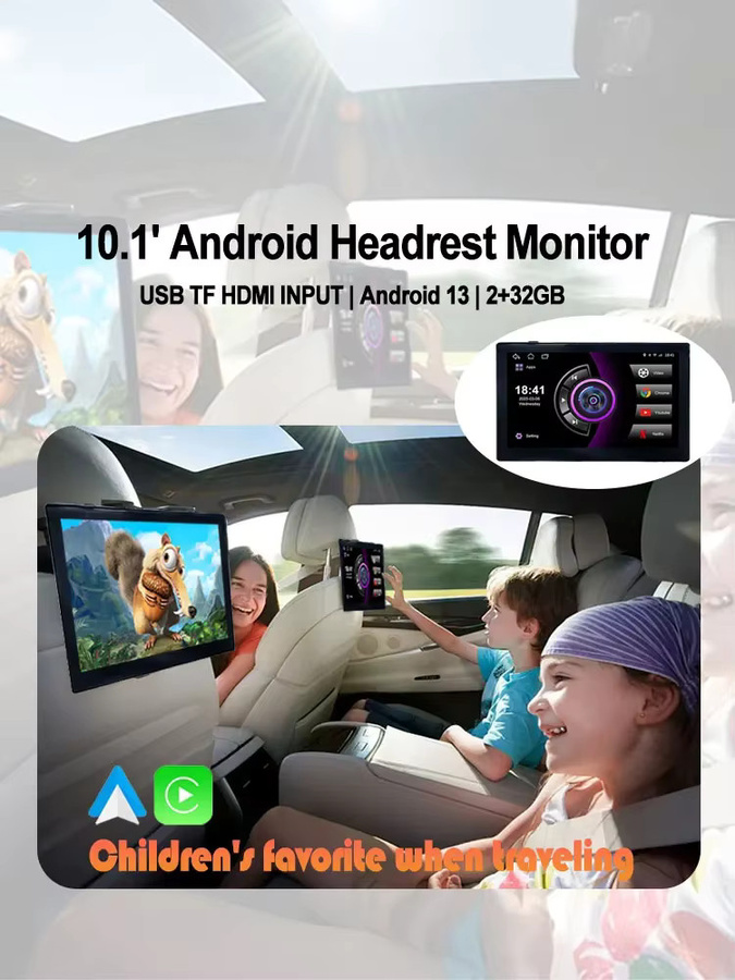Icreative Android 13 Auto Kopfstütze Monitor mit 10,1 Zoll HD Display, Apple CarPlay, Bluetooth und HDMI-Eingang, Schwarz - Bild 6