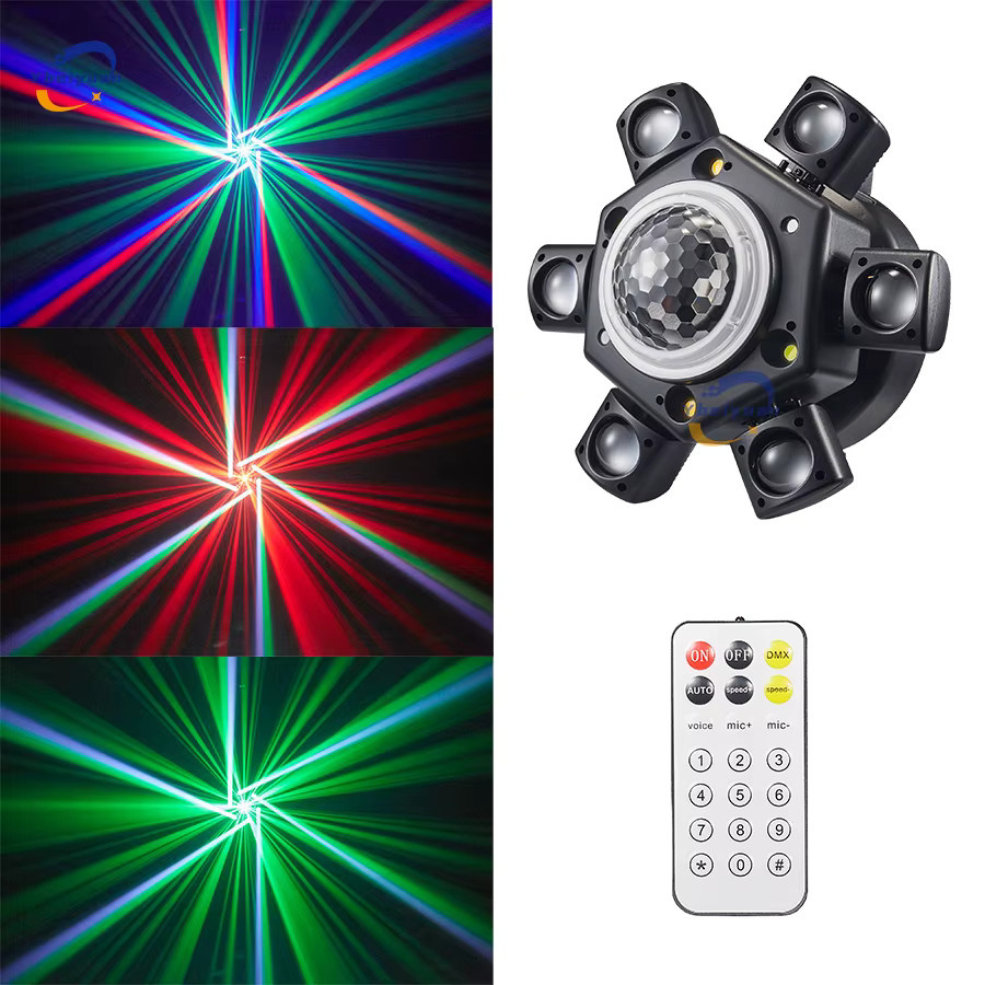 Ybeiyuan Sechs-Arm LED Magic Ball Moving Head Effektlicht mit Fernbedienung und DMX512, Multicolour, Schwarz - Bild 2
