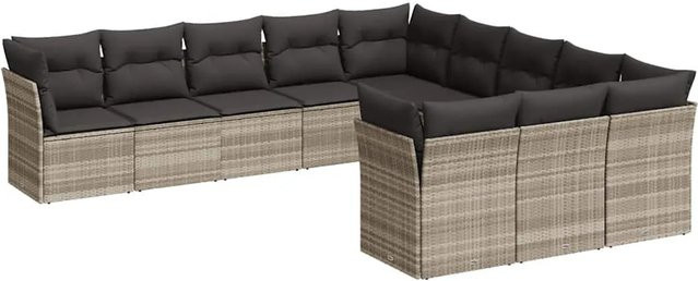 vidaXL 11-tlg. Garten-Sofagarnitur in L-Form aus Poly-Rattan mit Kissen in Hellgrau - Bild 1
