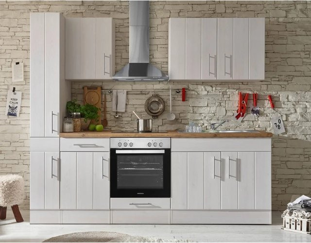 Respekta Küchenzeile Anton im Landhausstil, Weiß matt mit Lärche Nachbildung, B/H/T: 240 x 211 x 60 cm - Bild 1