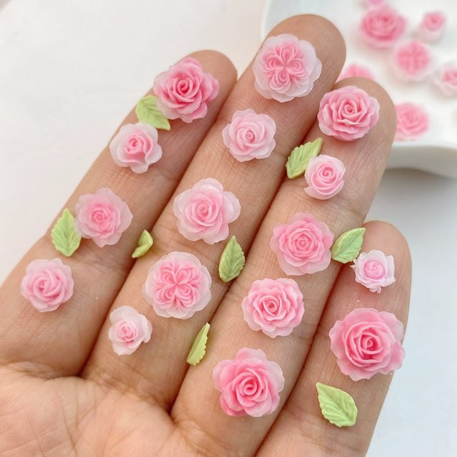 50 Stücke Charms Harz Cartoon Rosa Blumen, Strass, DIY Handwerk - Bild 1