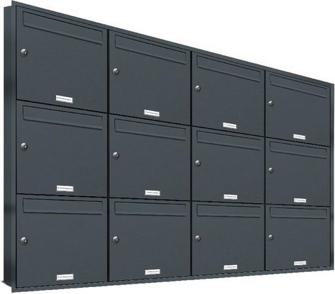 AL Briefkasten-System für 12 Parteien zur Unterputzmontage, grau, B/H/T: 153,429 x 106,6 x 11,6 cm - Bild 1