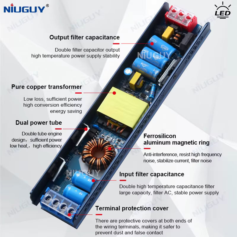 NIUGUY LED-Netzteil Ultraflacher Beleuchtungstransformator für LED-Lichtstreifen DC 12V 24V AC100-265V - Bild 4