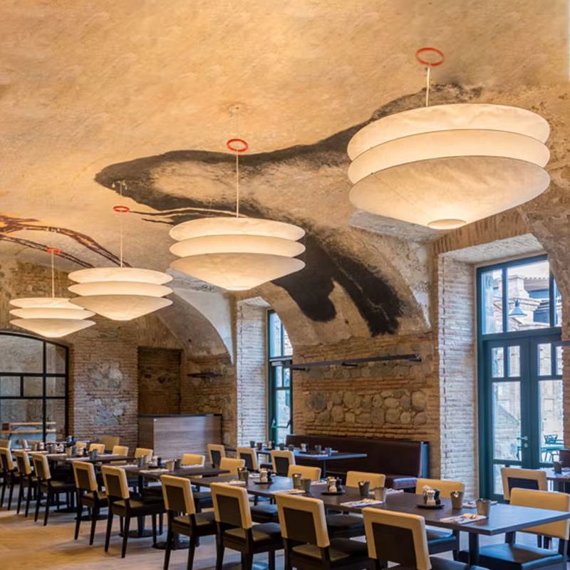 Wabi Sabi Designer Pendelleuchte aus Papier und Metall in Weiß mit warmweißem LED-Licht für Wohnzimmer und Restaurant - Bild 2