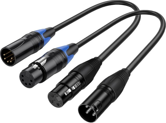 DMX-Kabel XLR3P auf XLR5P Schwarz 3-polig auf 5-polig mit 3,5 mm Jack Anschluss - Bild 1