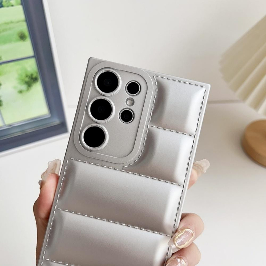 Stoßfeste Daunenjacke Silikon Hülle für Samsung Galaxy S26 S25 A56 A36 A26 A06 Plus Ultra FE in Bunt und Silber - Bild 1