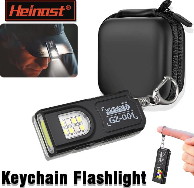 Heinast LED Schlüsselanhänger-Taschenlampe mit USB-Ladefunktion und Clip, Schwarz - Bild 1