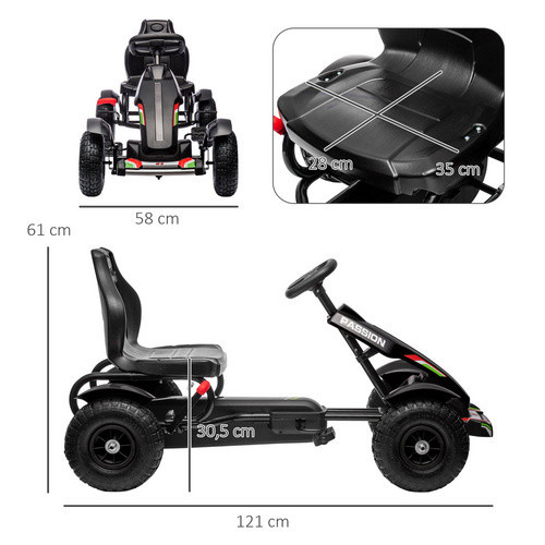 HOMCOM GoKart Tretfahrzeug mit Handbremse und verstellbarem Sitz, Schwarz, B/T/H: 58 x 61 x 121 cm - Bild 5