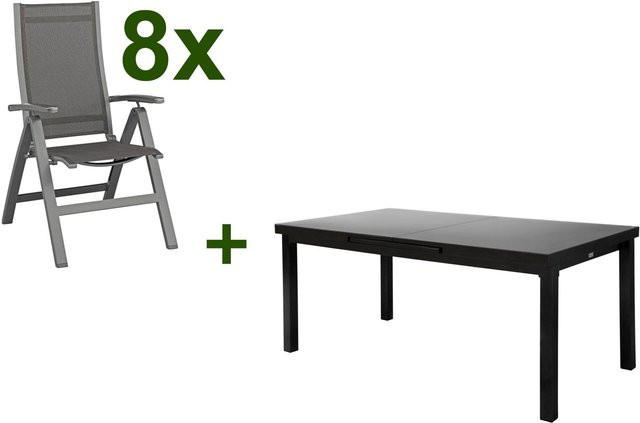 Kettler Altura Garten-Essgruppe in Anthrazit mit ausziehbarem Tisch und 8 Klappstühlen aus Aluminium und Textilene - Bild 1