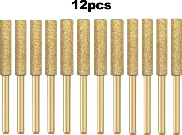 Vibratite 12er-Pack diamantbeschichtete zylindrische Grat-Kettensägenschärfer Ersatz-Schleifköpfe für elektrische Kettensägen in Silber und Gold - Bild 1