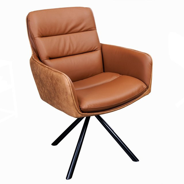 riess-ambiente Stuhl BIG GEORGE in Cognac mit Armlehnen aus Echtleder und Microfaser, drehbarer Retro Design Stuhl - Bild 1