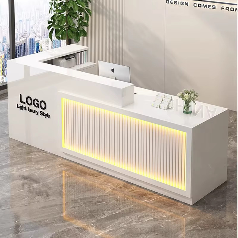 DELEVEN Empfangstresen für Salon und Büro in Weiß, modernes Design mit glänzender Oberfläche - Bild 1