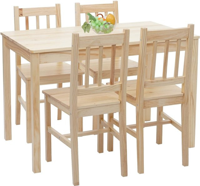 Esszimmer-Set MCW-F77 Landhaus-Stil aus Massiv-Holz Kiefer lasiert, braun, Breite: 110 cm - Bild 1