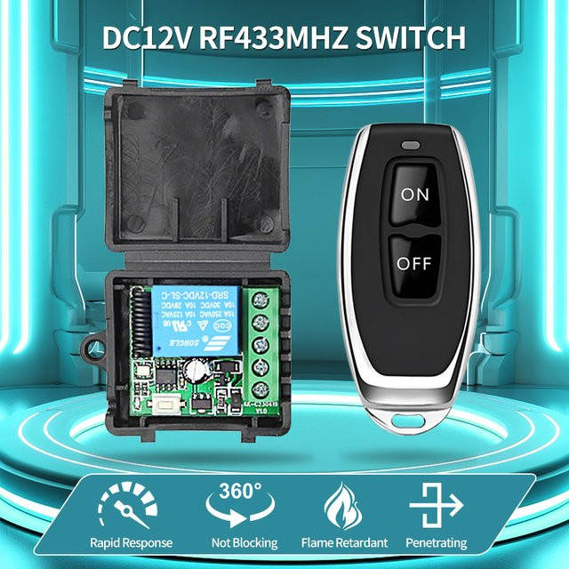 GGBEE Drahtloses RF 433 MHz Fernbedienung Schalter DIY Modul DC 12 V 1CH 10A Empfänger und Sender in Schwarz - Bild 1