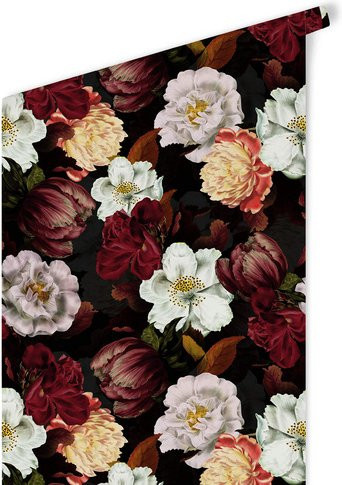 K&L Wall Art Vliestapete Vintage Barock Pfingstrosen, mehrfarbig schwarz, matt - Bild 1
