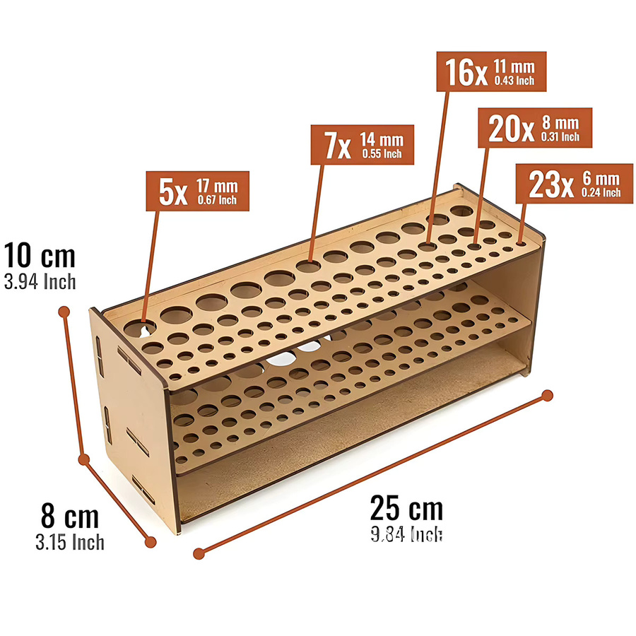 Holz Organizer Ständer in Braun mit 67/71 Löchern für Stifte, Pinsel und Schreibwaren - Bild 4