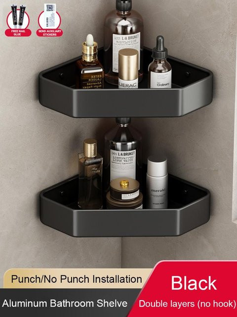 Bestbags Badezimmerregal aus Aluminium in Schwarz, Eckregal zur Wandmontage ohne Bohren, Dreieckiger Duschkorb für dein Badezimmer - Bild 1