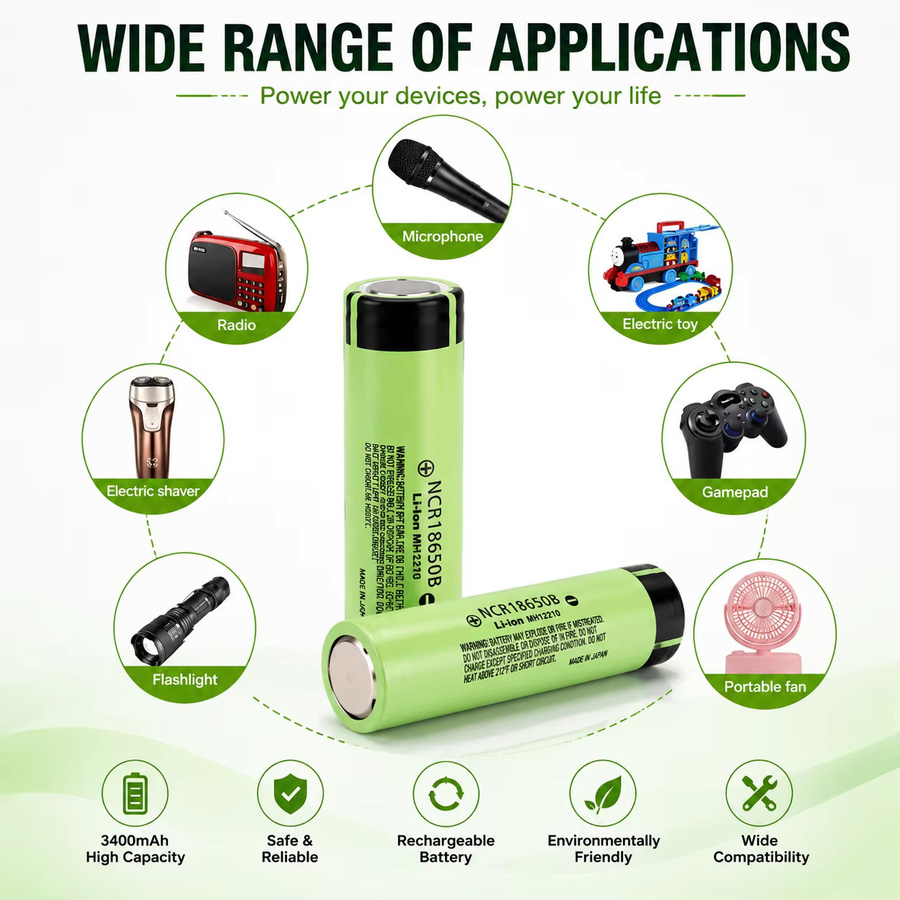 NCR18650B Li-Ion Akku 3400mAh 3,7V mit Button-Top-Anschluss für Taschenlampen und Powerbanks - Bild 3